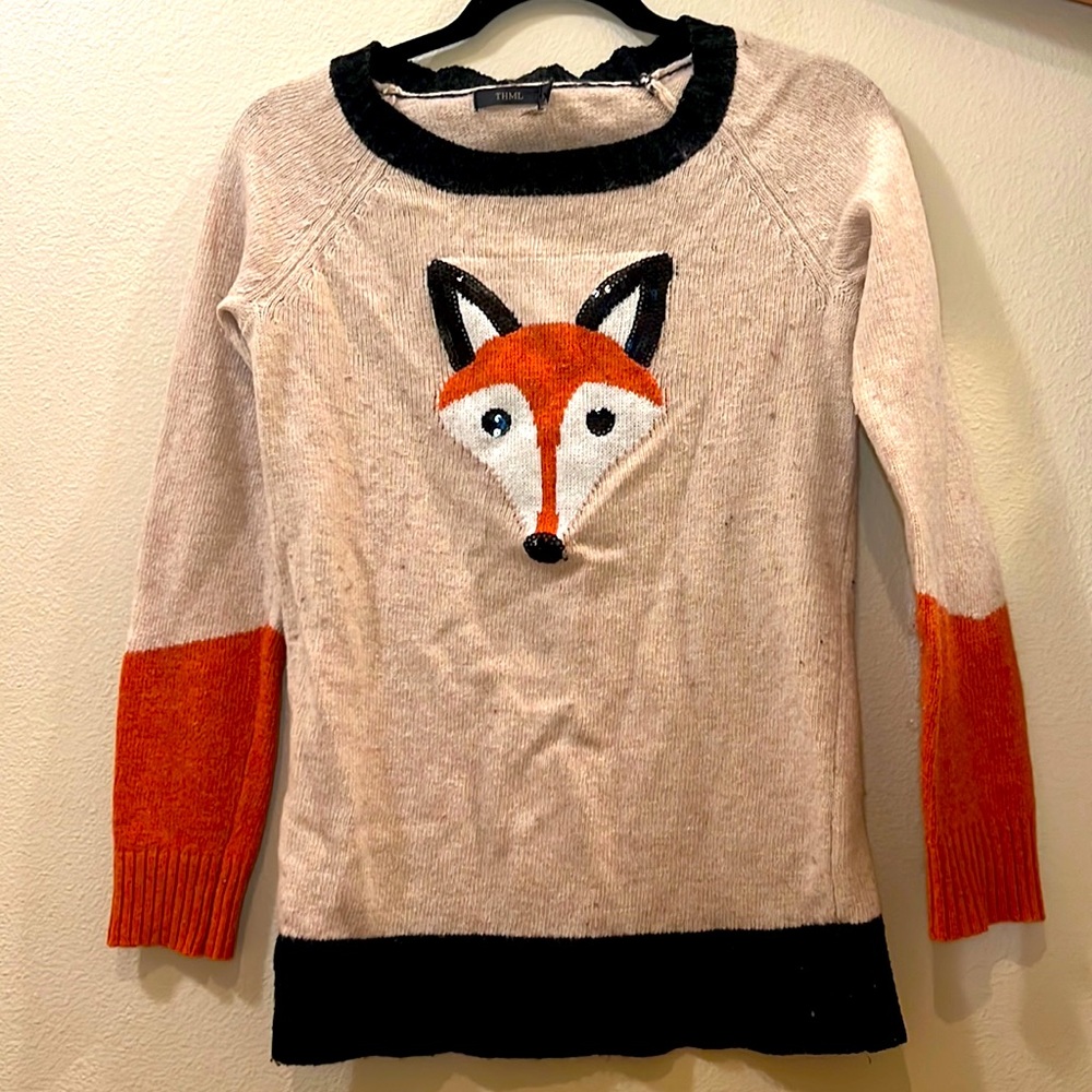 THML. Size Small. Cute Fox Sequin Sweater.